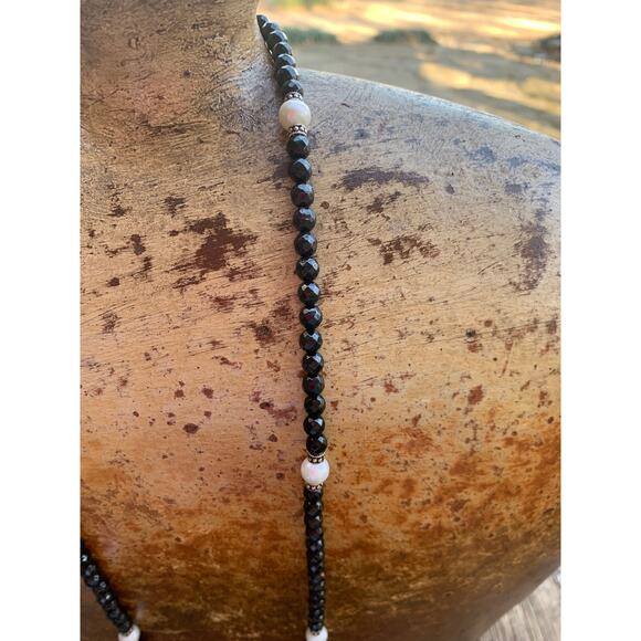 Sterling Silver, Black Onyx and Pearl Necklace by DGS - Picture 3 of 6